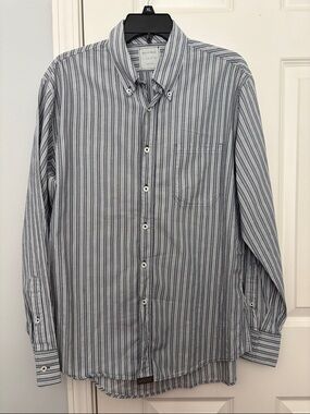 Billy Reid Blue and White Striped Button-Down Shirt